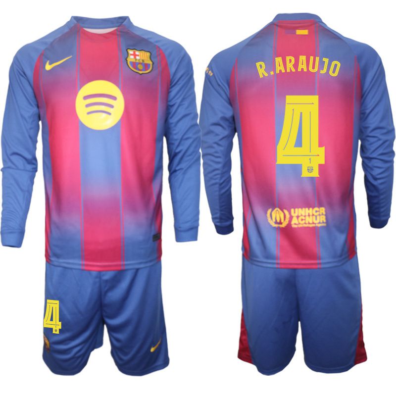 Men 2025-2026 Club Barcelona home blue Long sleeves #4 Soccer Jersey->barcelona jersey->Soccer Club Jersey